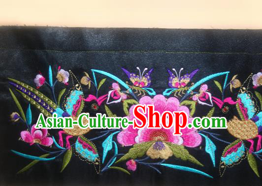 Chinese Traditional Embroidered Phoenix Peony Black Applique National Dress Patch Embroidery Cloth Accessories