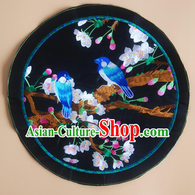 Chinese Traditional Embroidered Plum Birds Applique National Dress Patch Embroidery Cloth Accessories