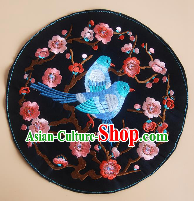 Chinese Traditional Embroidered Red Plum Birds Applique National Dress Patch Embroidery Cloth Accessories