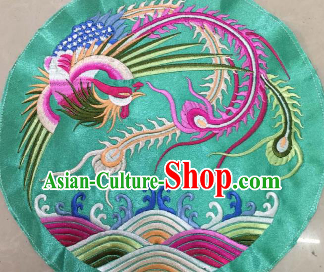 Chinese Traditional Embroidered Phoenix Green Round Applique National Dress Patch Embroidery Cloth Accessories