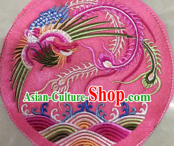 Chinese Traditional Embroidered Phoenix Pink Round Applique National Dress Patch Embroidery Cloth Accessories