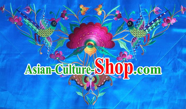 Chinese Traditional National Embroidered Phoenix Peony Blue Applique Dress Patch Embroidery Cloth Accessories