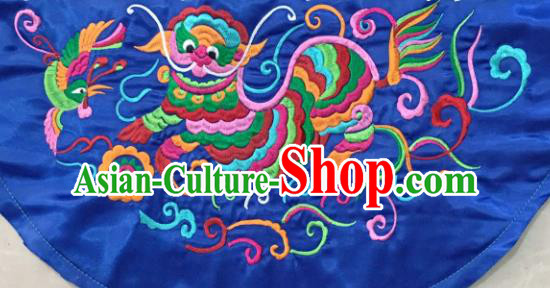 Chinese Traditional Embroidered Kylin Blue Applique National Dress Patch Embroidery Cloth Accessories