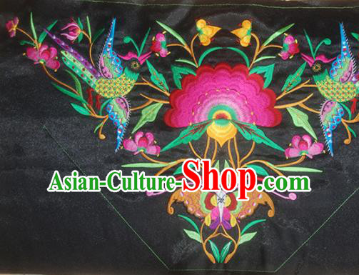 Chinese Traditional National Embroidered Phoenix Peony Black Applique Dress Patch Embroidery Cloth Accessories