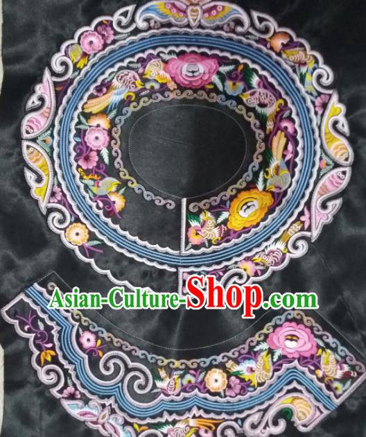 Chinese Traditional Embroidered Peony Birds Black Applique National Dress Patch Embroidery Cloth Accessories