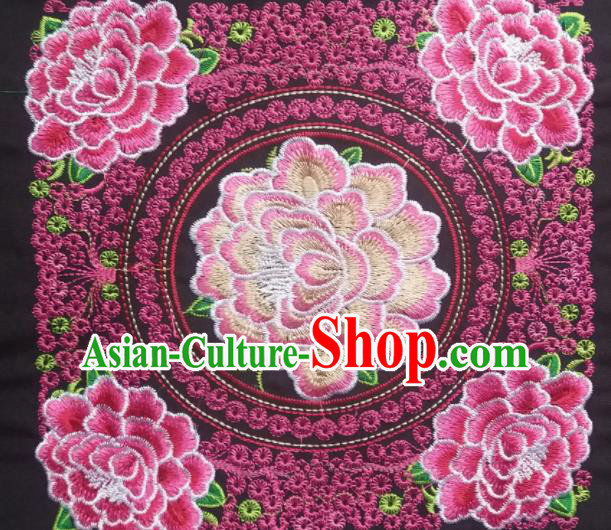 Chinese Traditional Embroidered Peony Rosy Applique National Dress Patch Embroidery Cloth Accessories