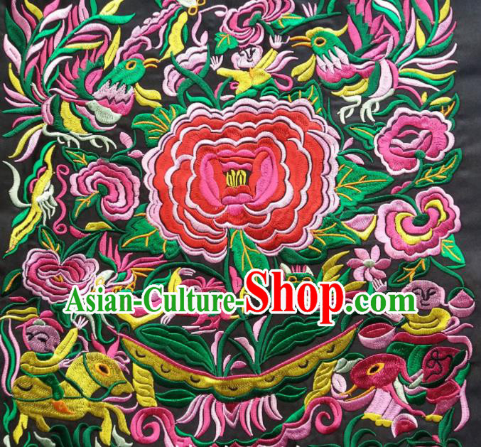 Chinese Traditional Embroidered Red Peony Applique National Dress Patch Embroidery Cloth Accessories