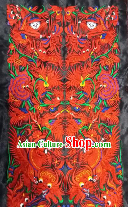 Chinese Traditional Embroidered Red Immortal Cranes Applique National Dress Patch Embroidery Cloth Accessories