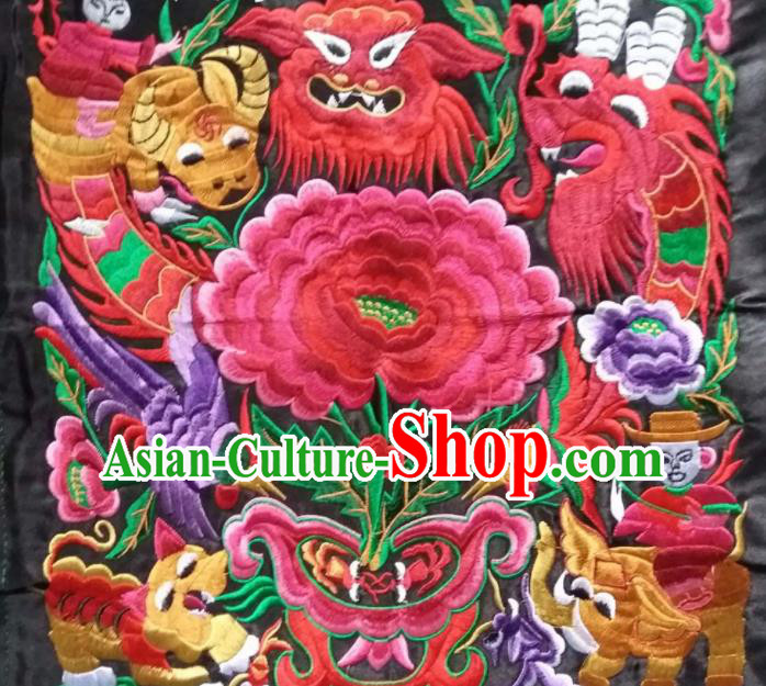 Chinese Traditional Embroidered Tiger Peony Applique National Dress Patch Embroidery Cloth Accessories