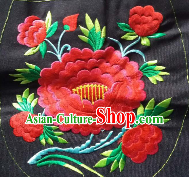 Chinese Traditional Embroidered Red Flower Applique National Dress Patch Embroidery Cloth Accessories