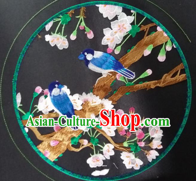 Chinese Traditional Embroidered Begonia Birds Round Applique National Dress Patch Embroidery Cloth Accessories