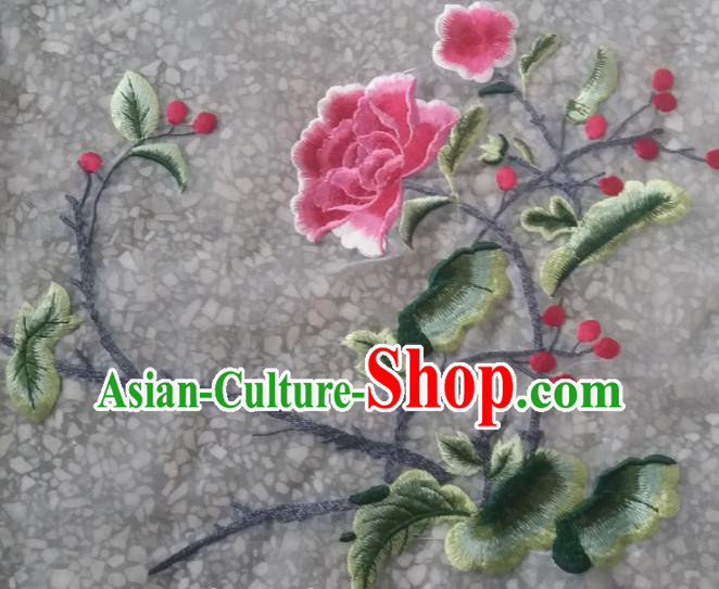 Chinese Traditional Embroidered Pink Peony Applique National Dress Patch Embroidery Cloth Accessories