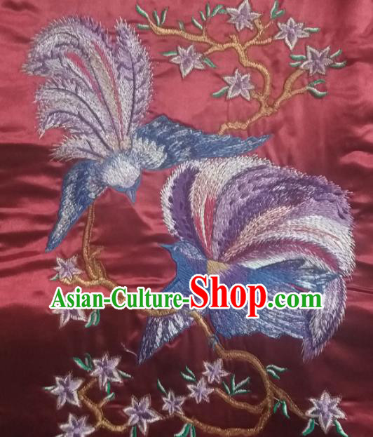 Chinese Traditional Embroidered Birds Wine Red Applique National Dress Patch Embroidery Cloth Accessories