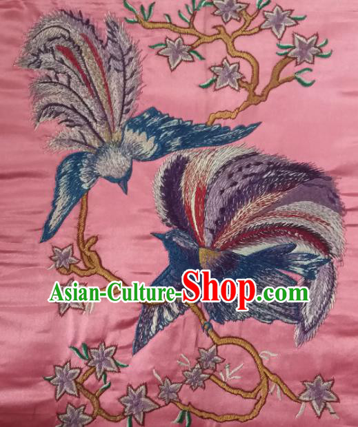 Chinese Traditional Embroidered Birds Pink Applique National Dress Patch Embroidery Cloth Accessories