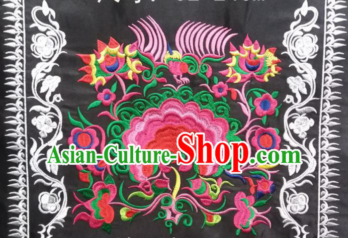 Chinese Traditional Embroidered Flowers Black Applique National Dress Patch Embroidery Cloth Accessories