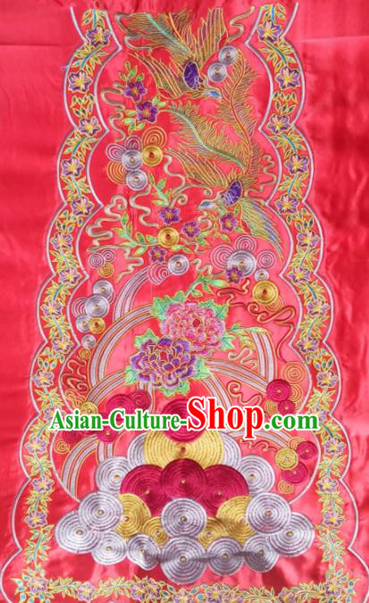 Chinese Traditional Embroidered Peony Phoenix Red Applique National Dress Patch Embroidery Cloth Accessories