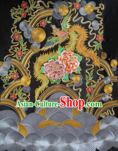 Chinese Traditional Embroidered Peony Phoenix Black Applique National Dress Patch Embroidery Cloth Accessories