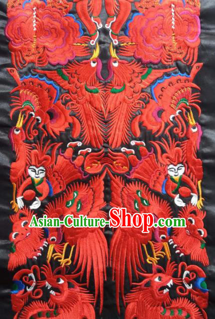 Chinese Traditional Embroidered Red Phoenix Applique National Dress Patch Embroidery Cloth Accessories