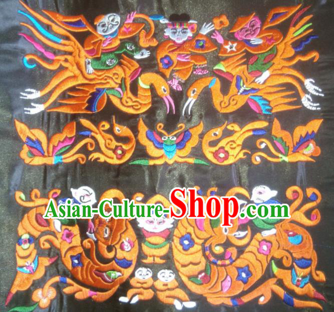 Chinese Traditional Embroidered Golden Phoenix Applique National Dress Patch Embroidery Cloth Accessories