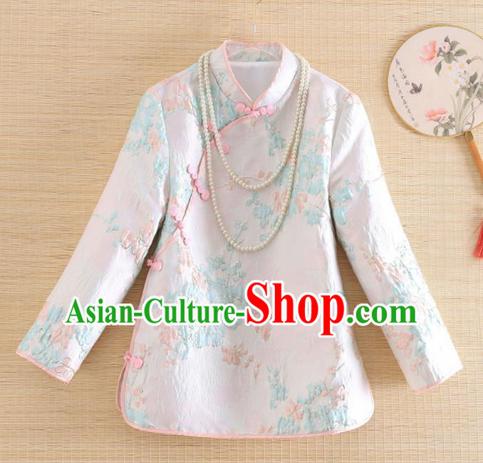 Chinese Traditional Tang Suit White Blouse National Costume Qipao Upper Outer Garment for Women