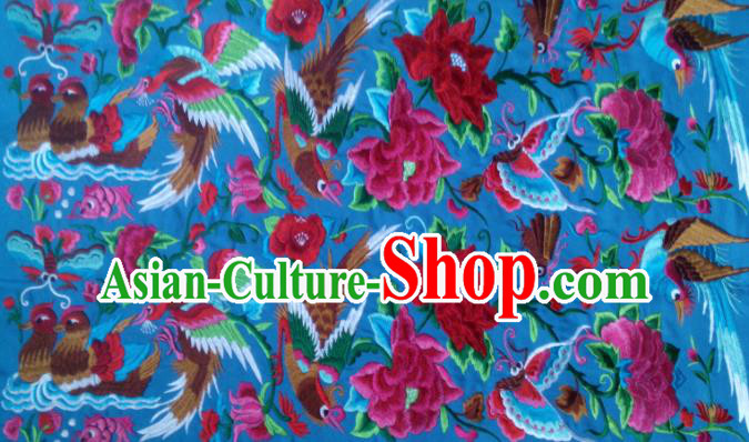 Chinese Traditional Embroidered Mandarin Duck Lotus Blue Applique National Dress Patch Embroidery Cloth Accessories