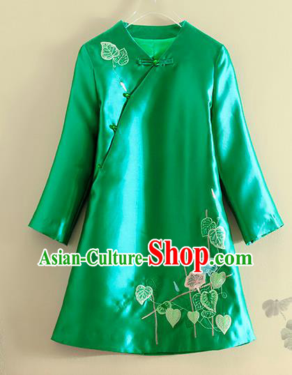 Chinese Traditional Tang Suit Embroidered Petunia Green Jacket National Costume Qipao Upper Outer Garment for Women