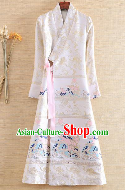 Chinese Traditional Tang Suit White Brocade Cheongsam National Costume Qipao Dress for Women