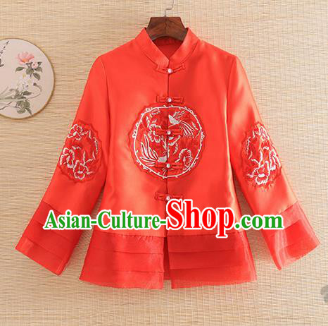 Chinese Traditional Embroidered Red Jacket National Costume Qipao Upper Outer Garment for Women