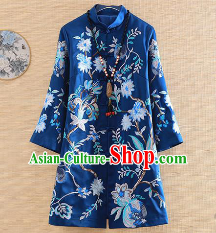 Chinese Traditional Embroidered Royalblue Jacket National Costume Qipao Upper Outer Garment for Women