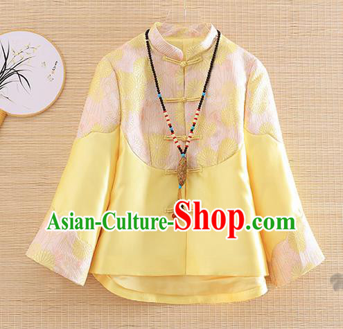 Chinese Traditional Tang Suit Yellow Jacket National Costume Qipao Upper Outer Garment for Women