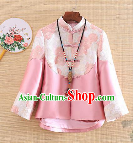 Chinese Traditional Tang Suit Pink Jacket National Costume Qipao Upper Outer Garment for Women