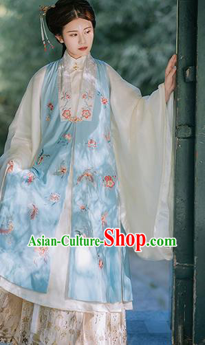 Traditional Chinese Ming Dynasty Court Lady Historical Costumes Blue Vest Ancient Palace Princess Hanfu Dress for Women