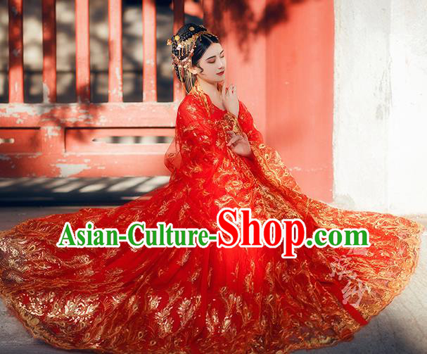 Traditional Chinese Tang Dynasty Wedding Red Hanfu Dress Ancient Court Princess Historical Costumes for Women