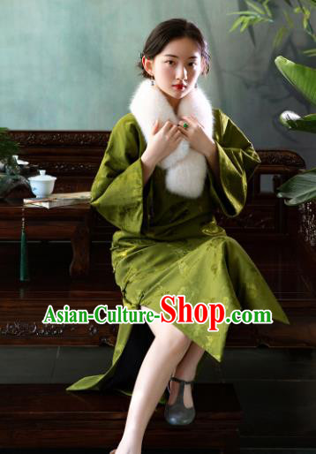 Traditional Chinese National Olive Green Brocade Qipao Dress Tang Suit Cheongsam Costume for Women