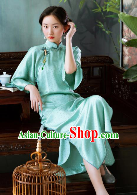 Traditional Chinese National Green Silk Qipao Dress Tang Suit Cheongsam Costume for Women