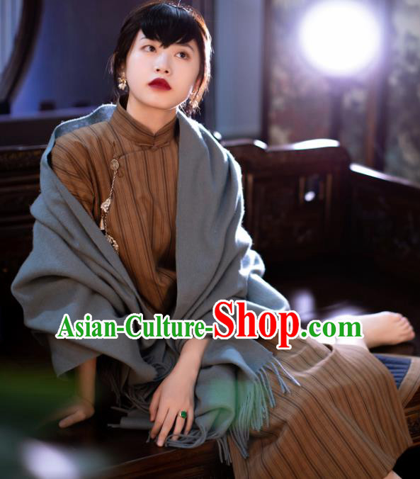 Traditional Chinese National Khaki Silk Qipao Dress Tang Suit Cheongsam Costume for Women