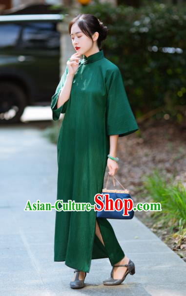 Traditional Chinese National Green Silk Qipao Dress Tang Suit Cheongsam Costume for Women