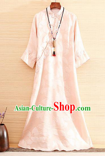 Traditional Chinese National Embroidered Pink Qipao Dress Tang Suit Cheongsam Costume for Women