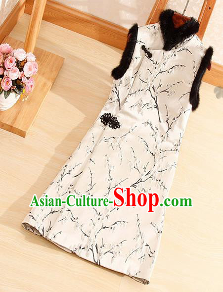 Chinese Traditional Embroidered Plum Blossom White Vest National Dress Waistcoat for Women