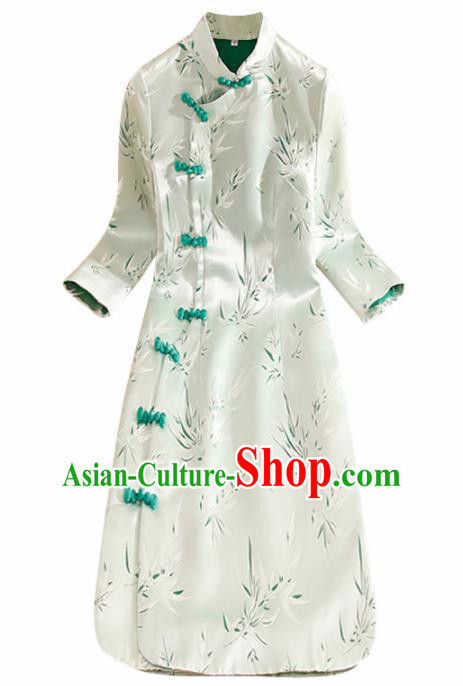 Traditional Chinese National Embroidered Bamboo Green Qipao Dress Tang Suit Cheongsam Costume for Women