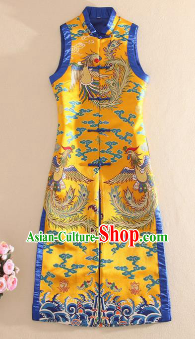 Chinese Traditional Golden Brocade Vest National Dress Tang Suit Waistcoat for Women