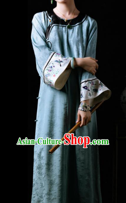 Traditional Chinese Late Qing Dynasty Blue Qipao Dress National Tang Suit Cheongsam Costume for Women