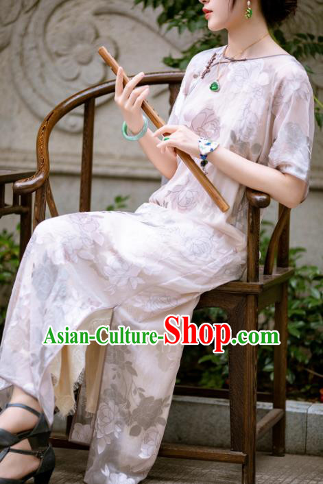 Traditional Chinese Late Qing Dynasty White Silk Qipao Dress National Tang Suit Cheongsam Costume for Women