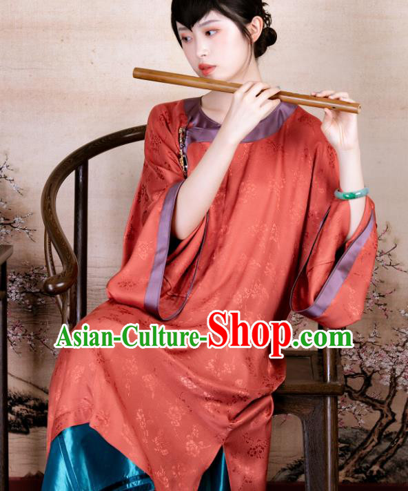 Traditional Chinese Late Qing Dynasty Orange Silk Qipao Dress National Tang Suit Cheongsam Costume for Women