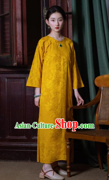 Traditional Chinese Golden Qipao Dress National Tang Suit Cheongsam Costume for Women