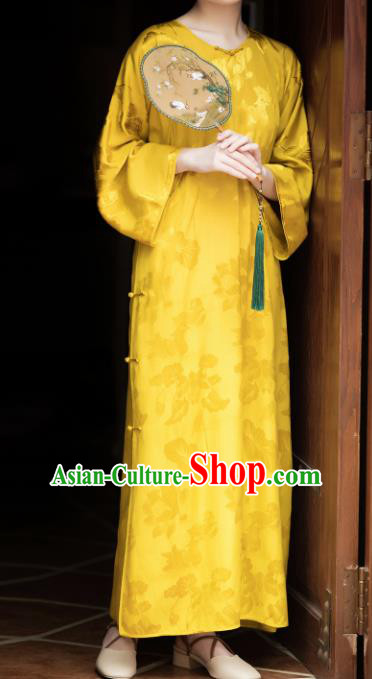 Traditional Chinese Yellow Brocade Qipao Dress National Tang Suit Cheongsam Costume for Women