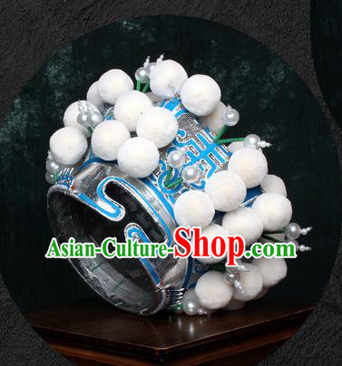 Chinese Traditional Beijing Opera Takefu Hat Peking Opera White Venonat Helmet for Men