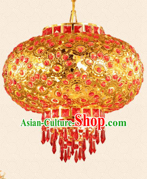 Chinese Traditional New Year Golden Round Palace Lantern Handmade Hanging Lantern Asian Ceiling Lanterns Ancient Lamp