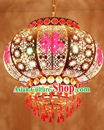 Chinese Traditional New Year Golden Iron Palace Lantern Handmade Hanging Lantern Asian Ceiling Lanterns Ancient Lamp