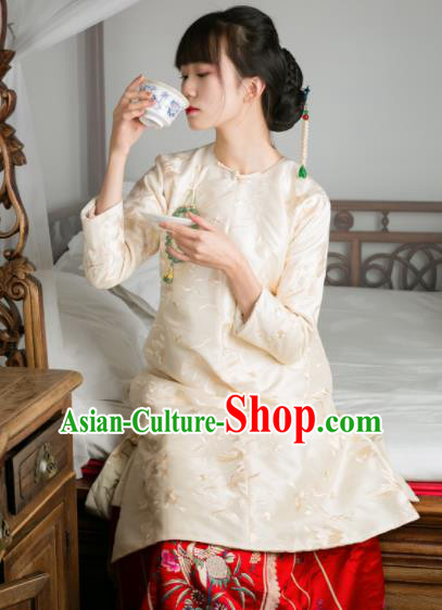 Traditional Chinese Winter Beige Silk Qipao Dress National Tang Suit Cheongsam Costume for Women